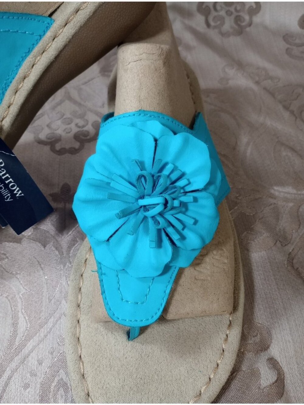 Croft & Barrow Leather Sandals 9.5M Teal Flower Slip-On Thong Flip Flops - Picture 3 of 11
